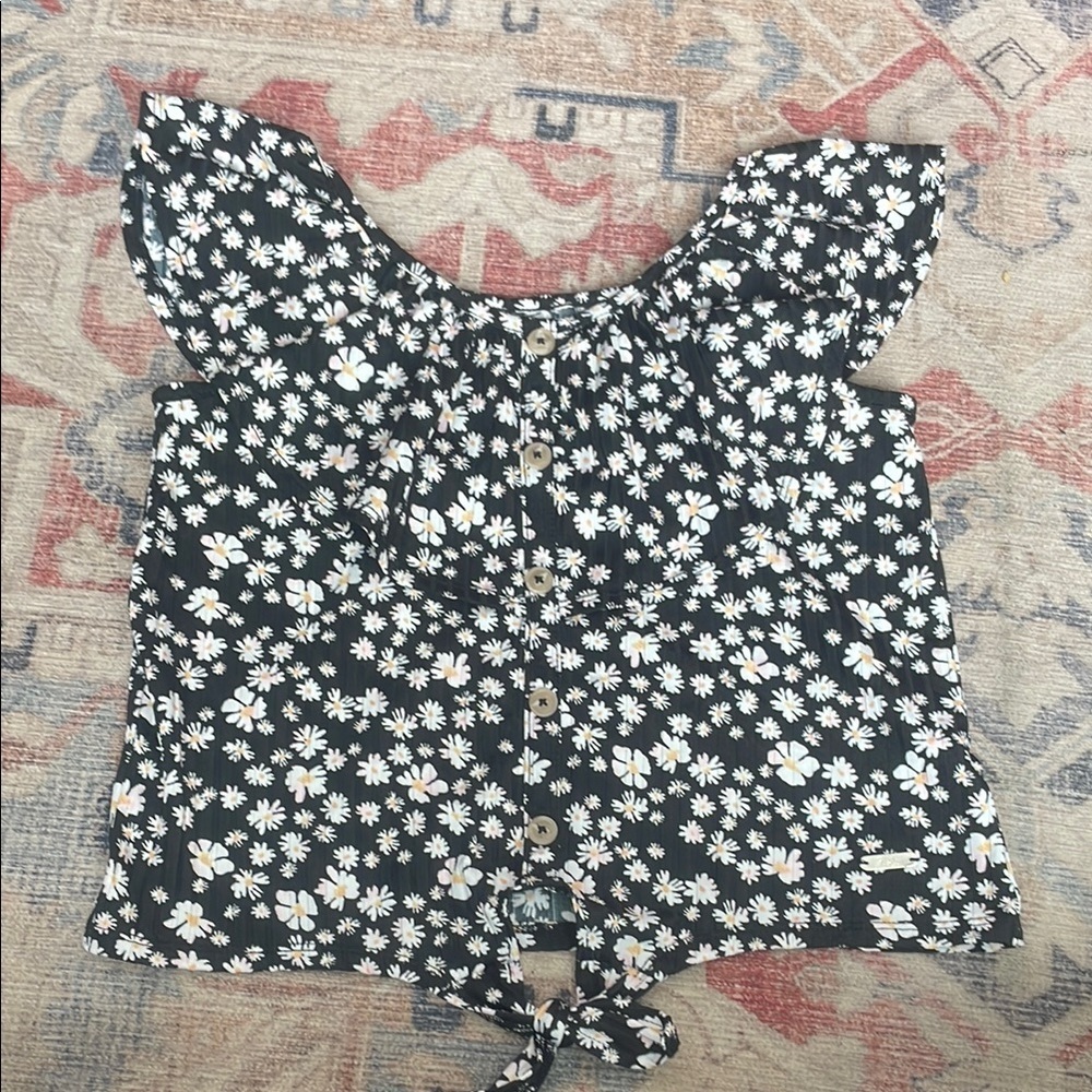 Justice Black and White Floral Kids Blouse